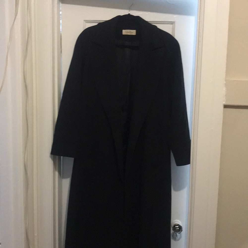Calvin Klein black long overcoat